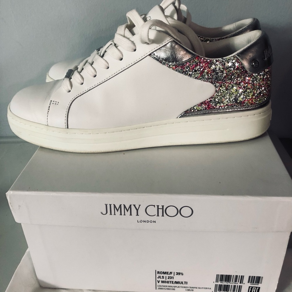 Jimmy Choo Rome Leather Sneakers Glitter -  Size 39.5